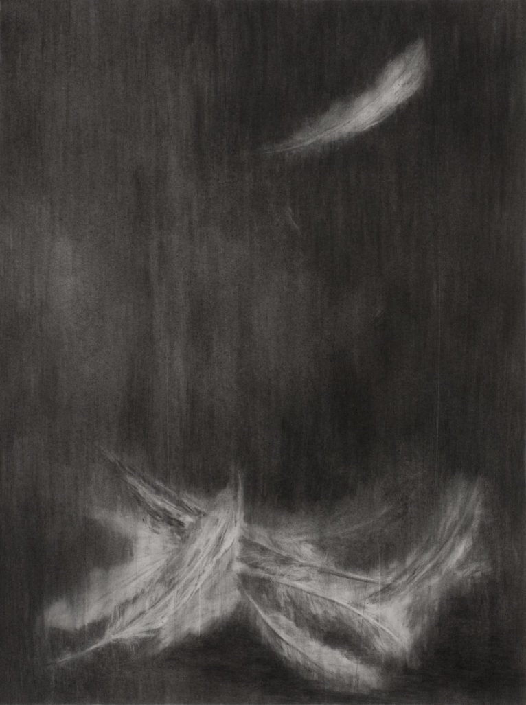 Suspended, fusain, graphite et cendres sur papier, approx. 45x65, 2015. © Jean-Louis Micha. 
